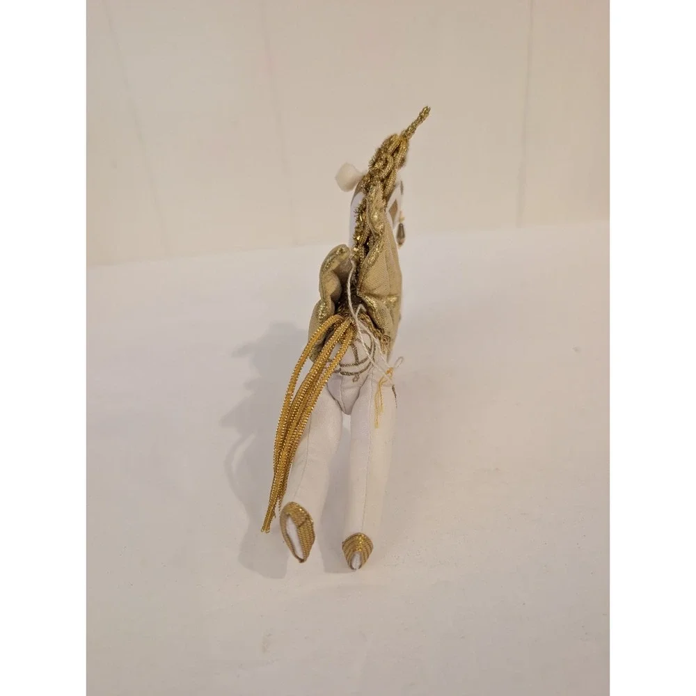 Flying Unicorn Pegasus Christmas Ornament Plush White Gold 6